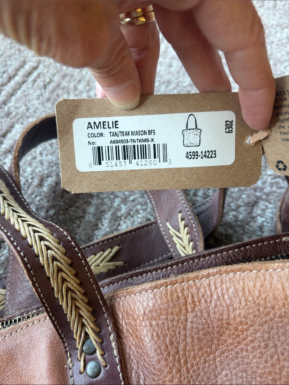 NWT Bed Stu Amelie Two-Tone Brown Leather Shoulder Tote - Picture 7 of 7
